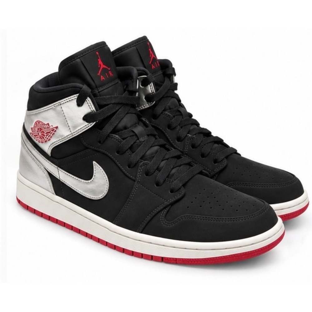 Nike Air Jordan 1 Mid Johnny Kilroy Sz 12 Black Silver Red 554724-057